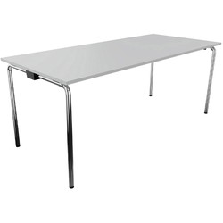 Randers+Radius Tube stay kantinebord, 180x80 cm, lysegrå laminat med krom stel