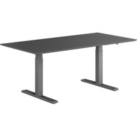 Stockholm hæve sænkebord, sortgrå stel, sort linoleum bordplade, 80x160 cm